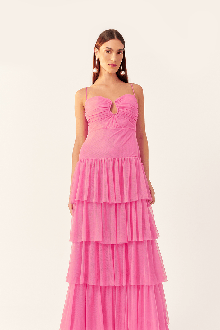 Vestido Longo Alças Tule