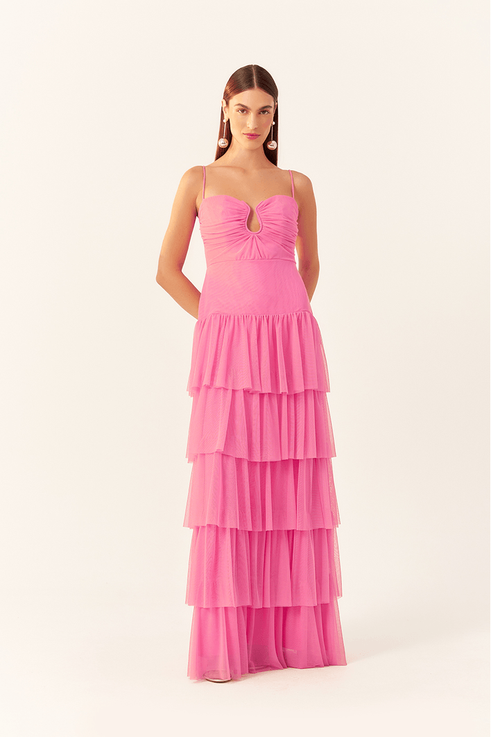 Vestido Longo Alças Tule