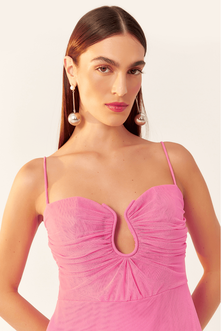 Vestido Longo Alças Tule