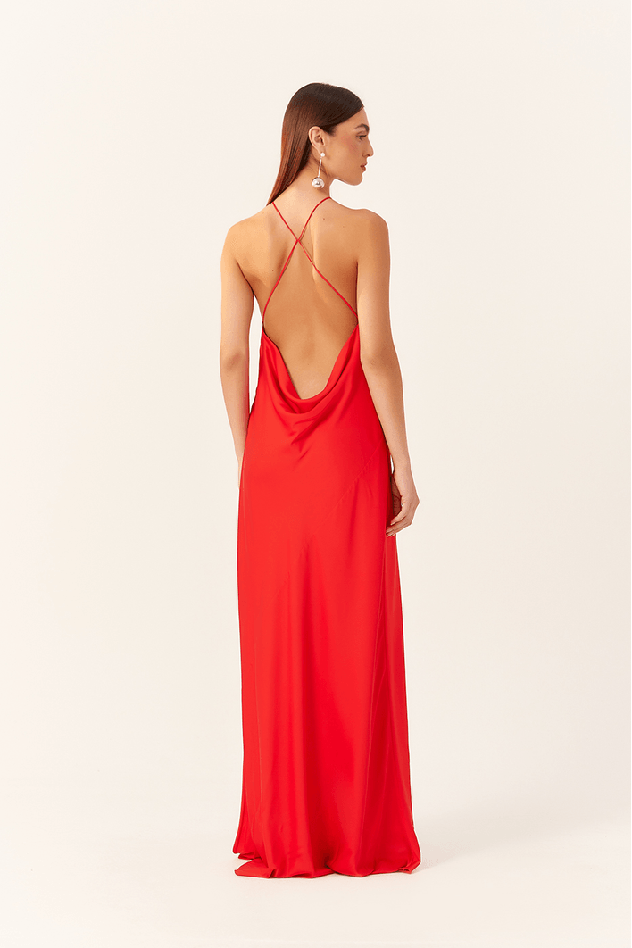 Vestido Longo Degagê Costas Cetim