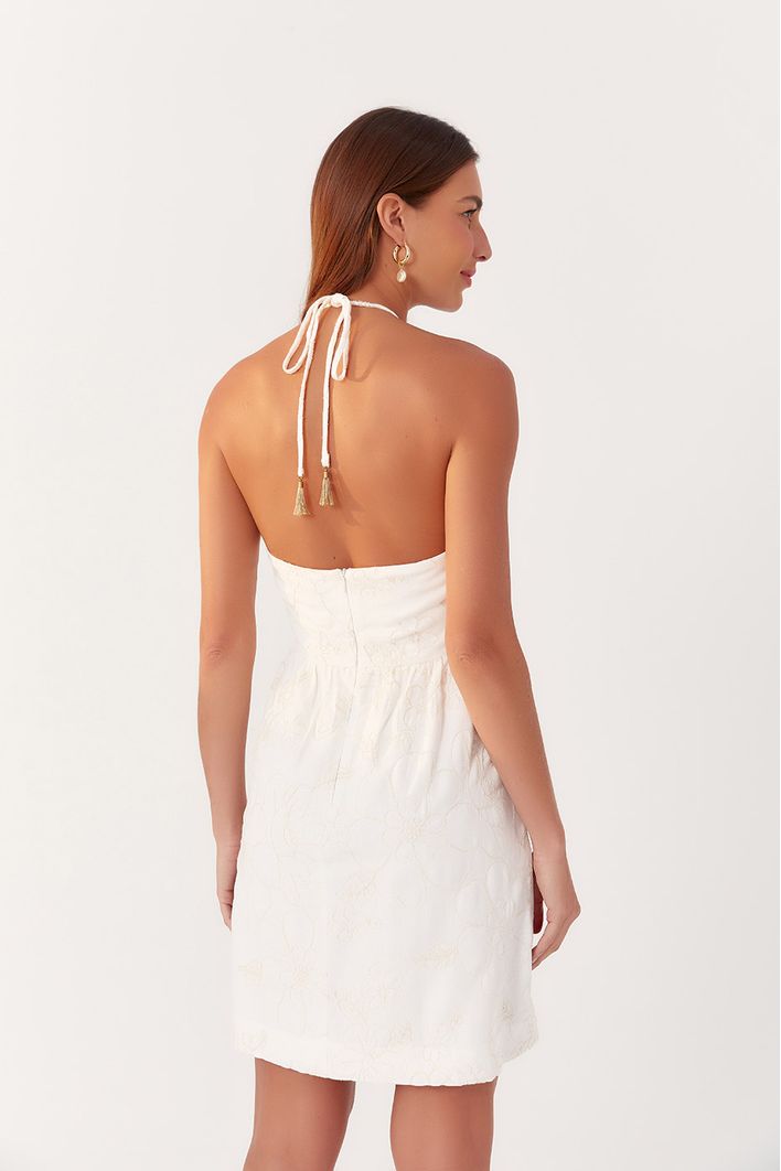 Vestido Curto Bordado Busto Franzido