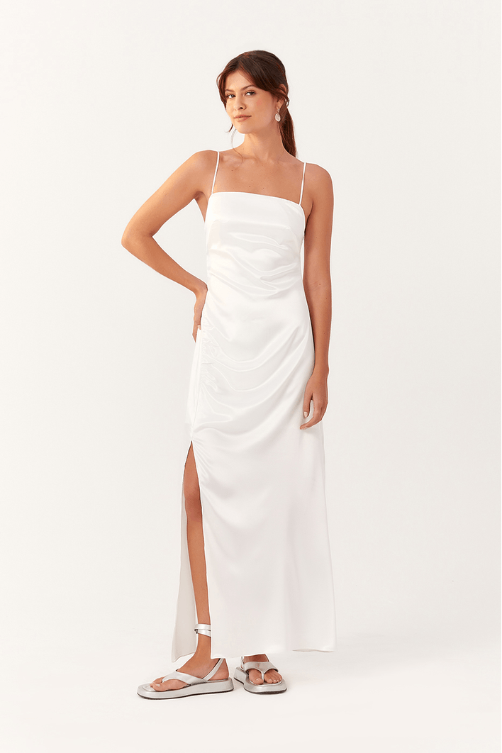 Vestido Cetim Longo Recortes