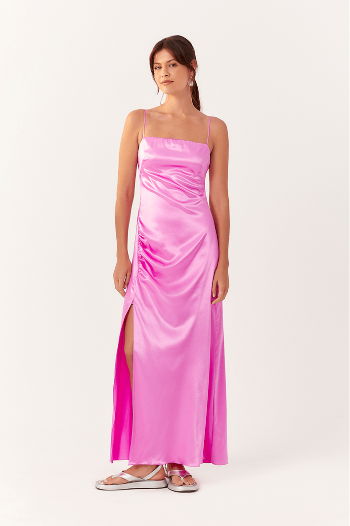 Vestido Cetim Longo Recortes