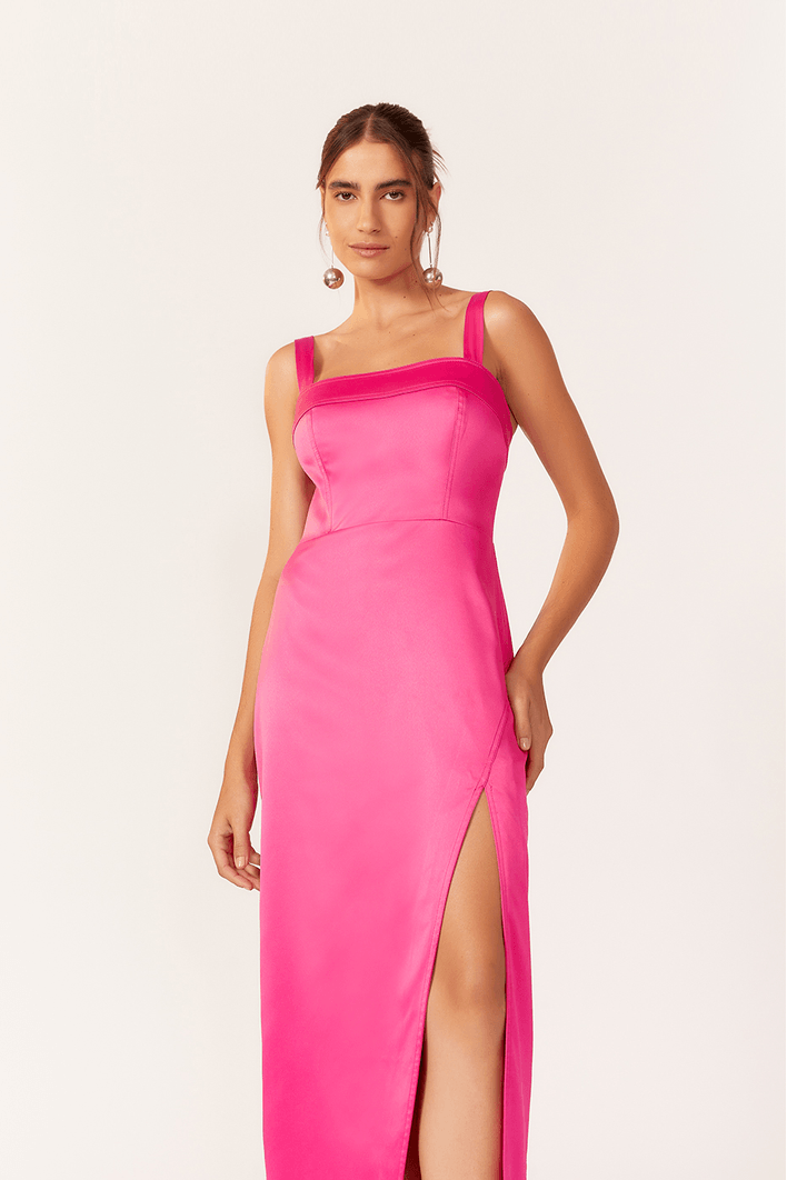 Vestido Cropped Fenda Cetim