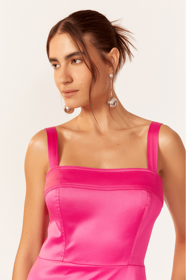 Vestido Cropped Fenda Cetim