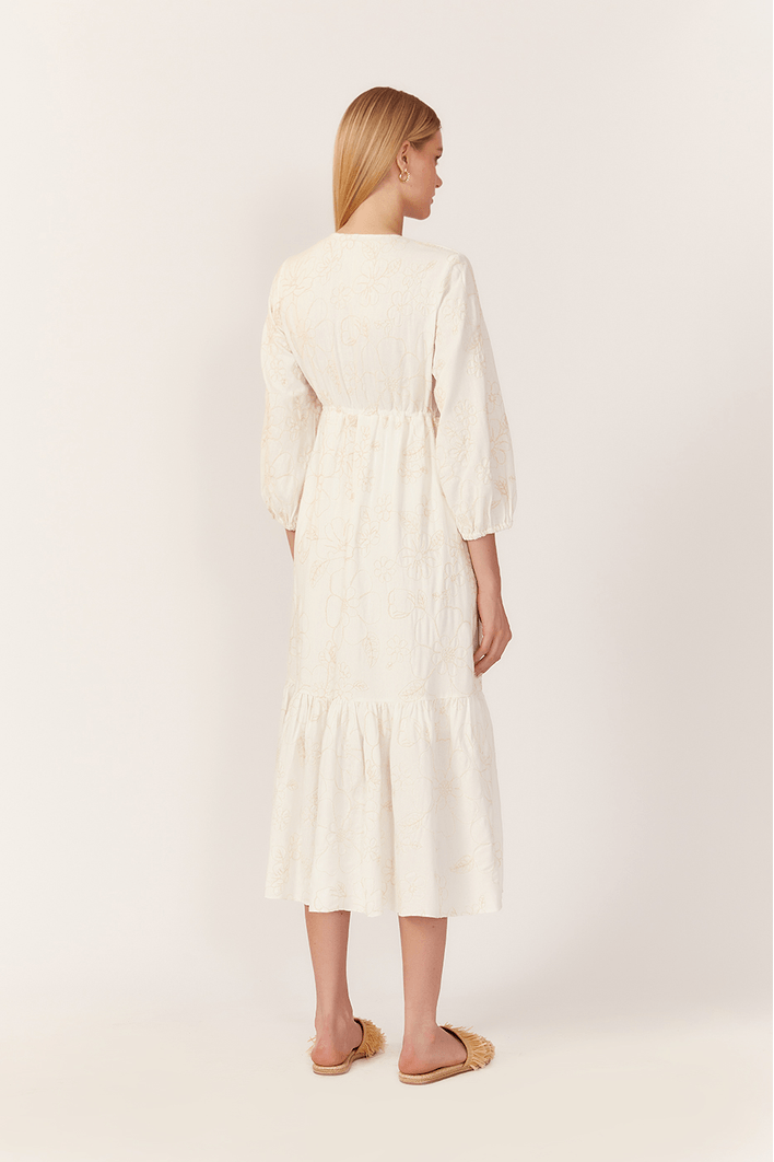 Vestido Cropped Linho Bordado Decote V