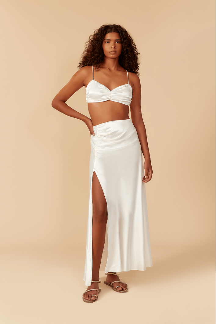 Saia Cropped Cetim Franzida
