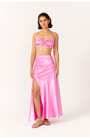 Saia Cropped Cetim Franzida