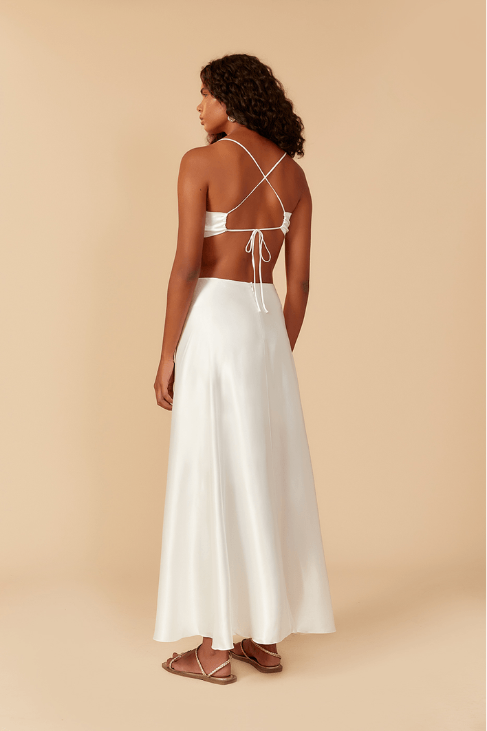 Saia Cropped Cetim Franzida