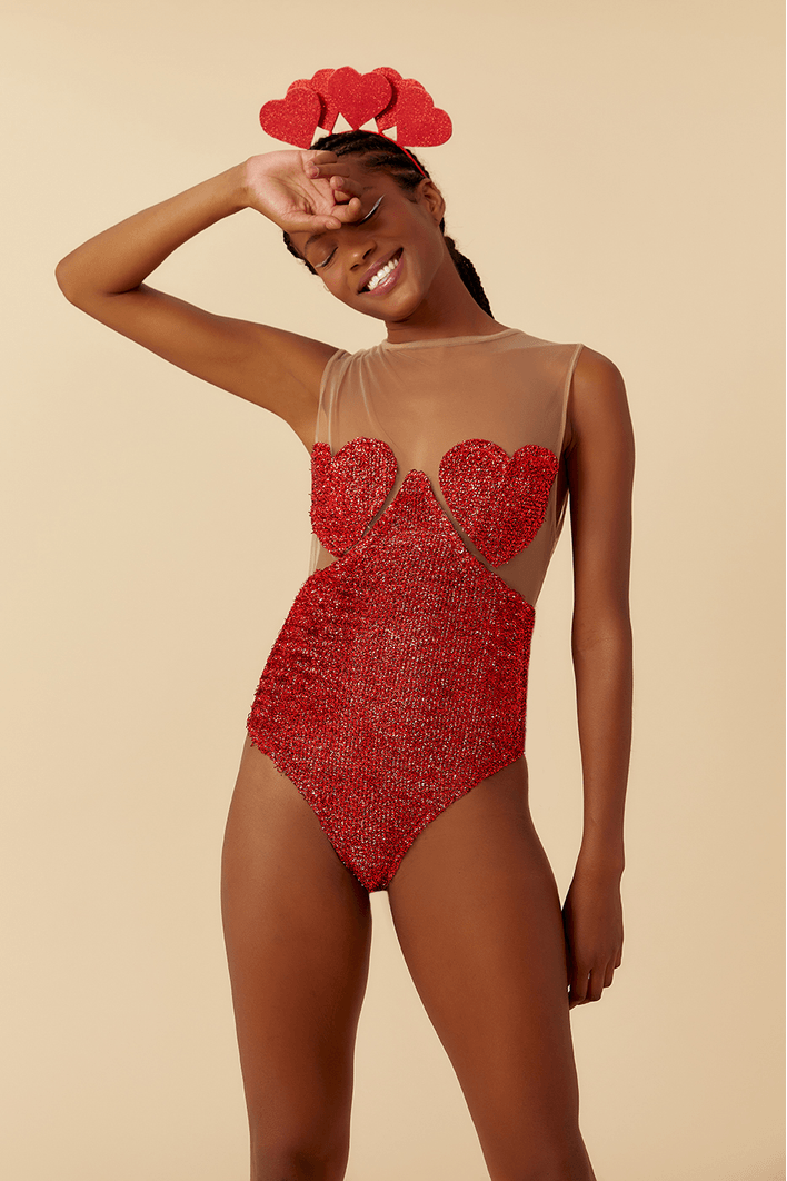 Body Coração Lurex Carnaval