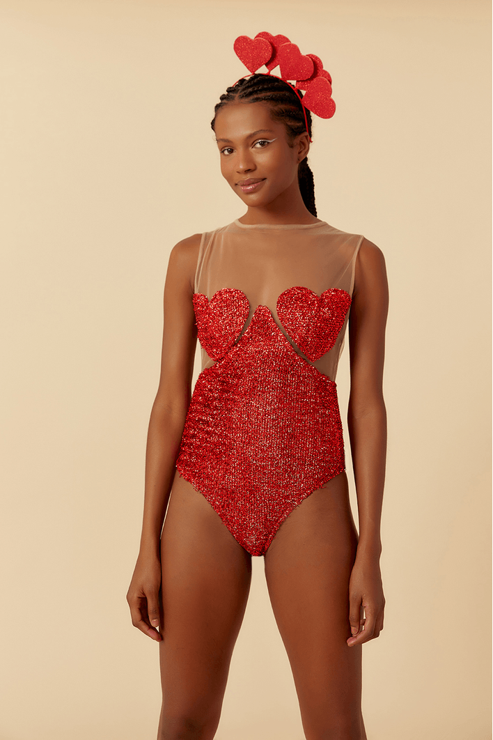 Body Coração Lurex Carnaval