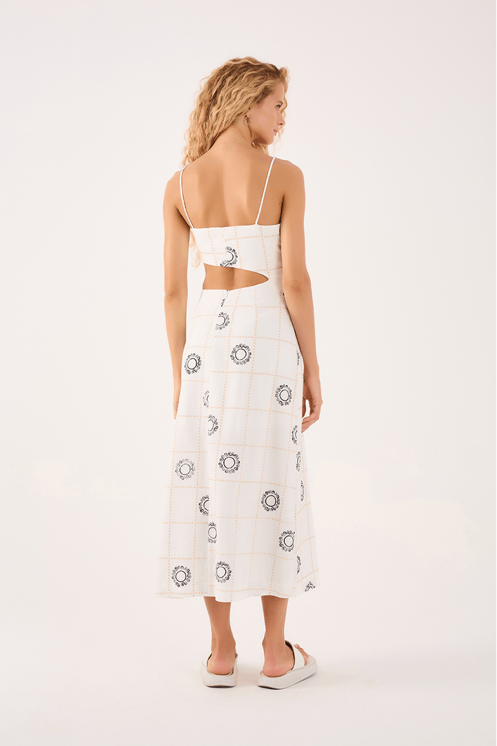 Vestido Midi Linho Bordado Sol
