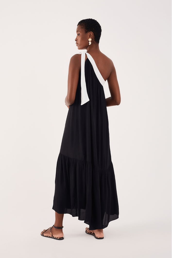 Vestido Cropped Crepe Bicolor