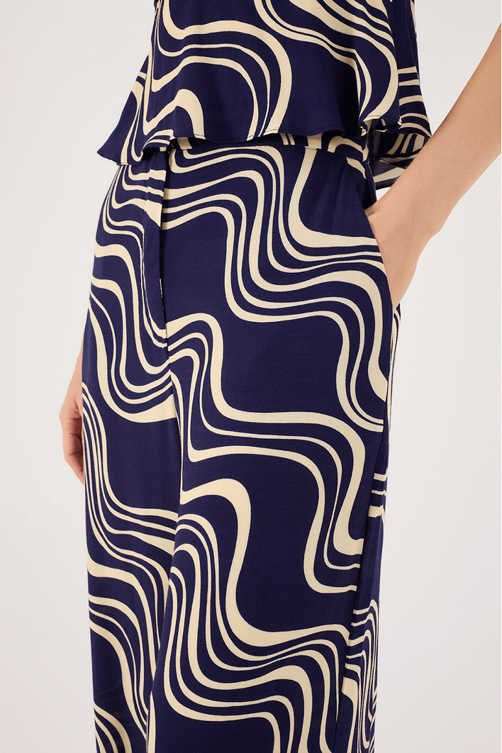 Calça Pantalona Crepe Estampa Flutuar