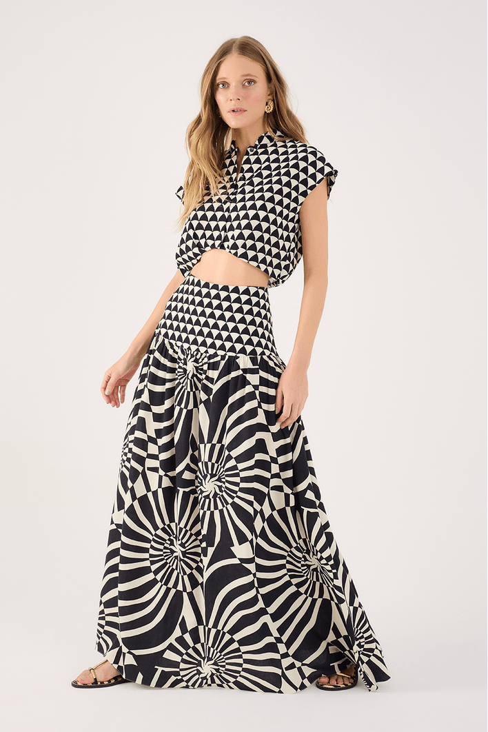 Saia Cropped Estampa Infinito Mix