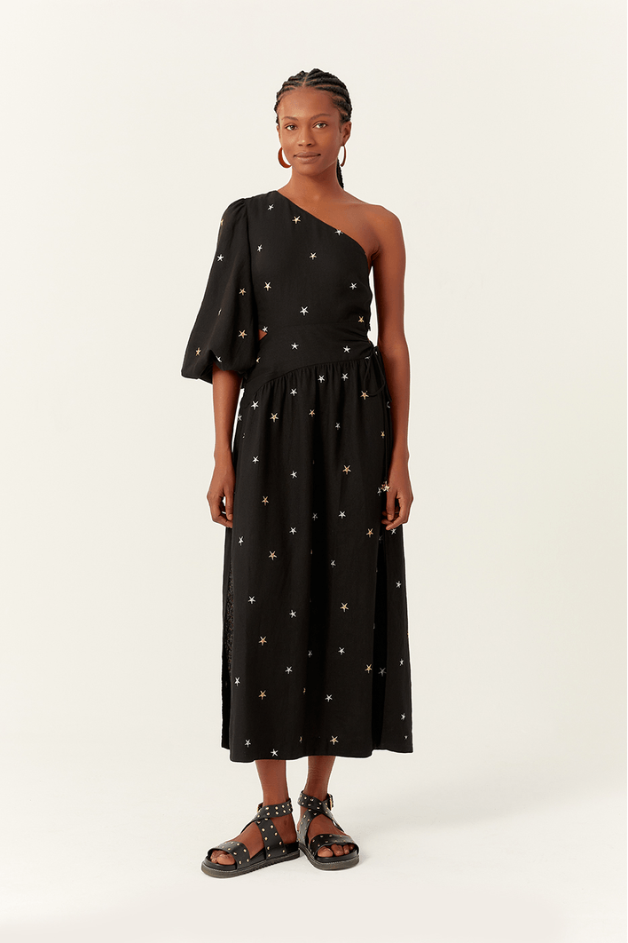 Vestido Cropped Linho Bord Estrela Lurex