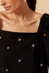 Vestido Curto Linho Bord Estrela Lurex