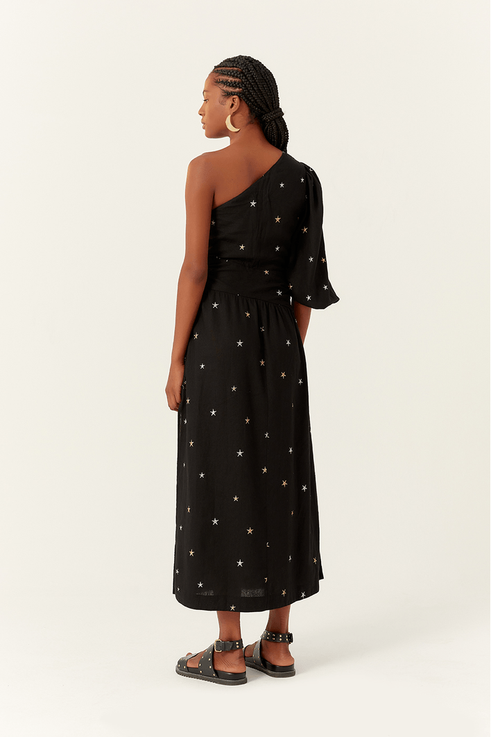 Vestido Cropped Linho Bord Estrela Lurex