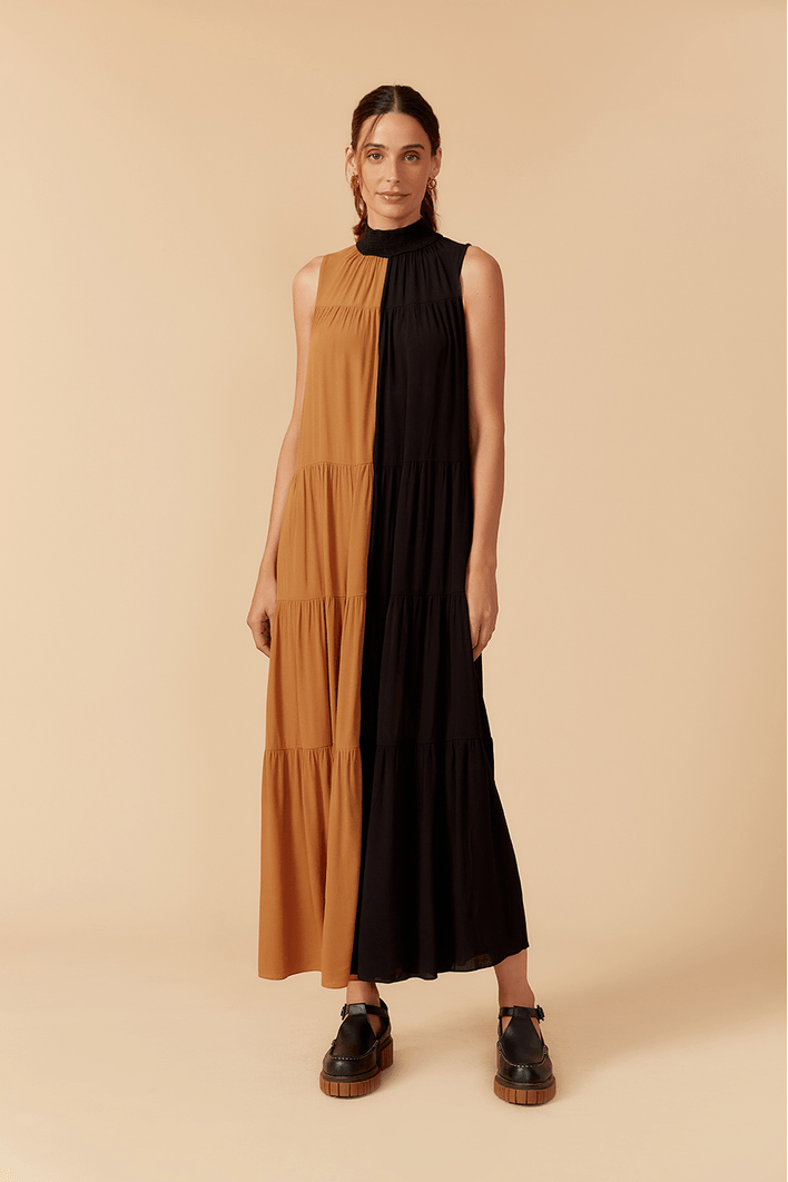 Vestido Crepe Cropped Bicolor