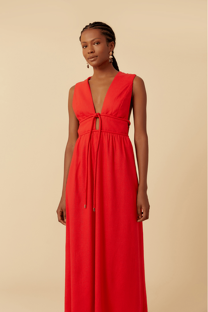 Vestido Cropped Linho Cadarço Encapado