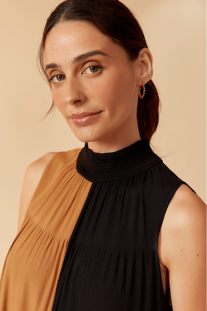 Vestido Crepe Cropped Bicolor