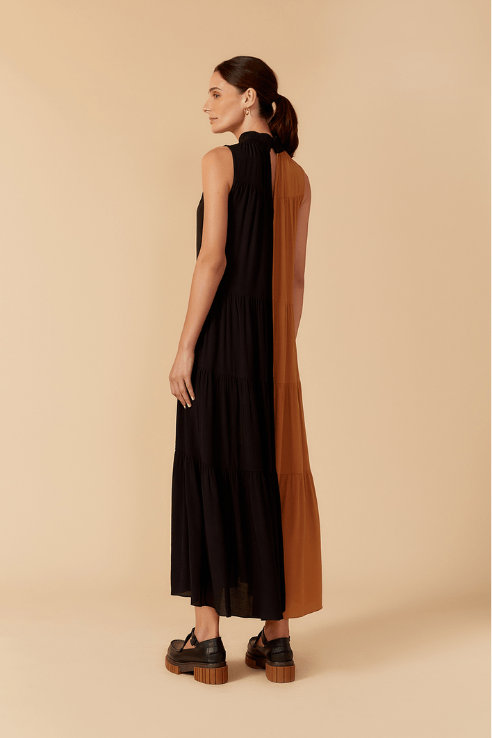 Vestido Crepe Cropped Bicolor