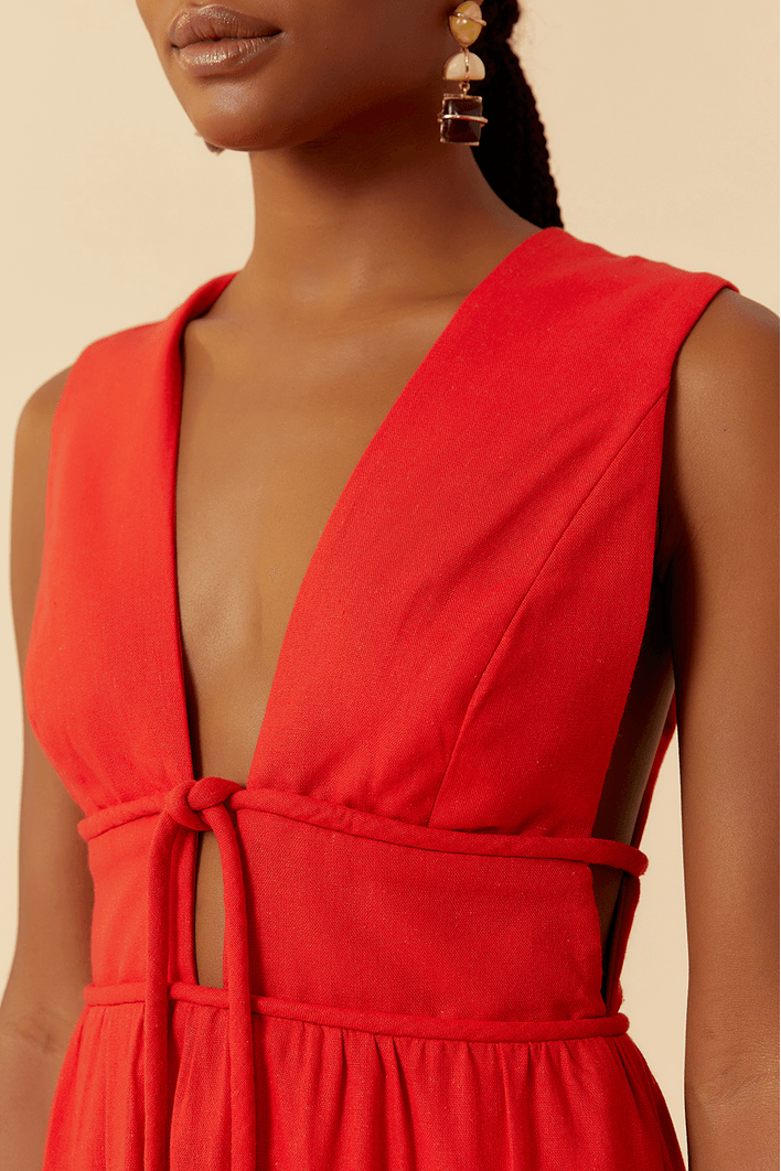 Vestido Cropped Linho Cadarço Encapado