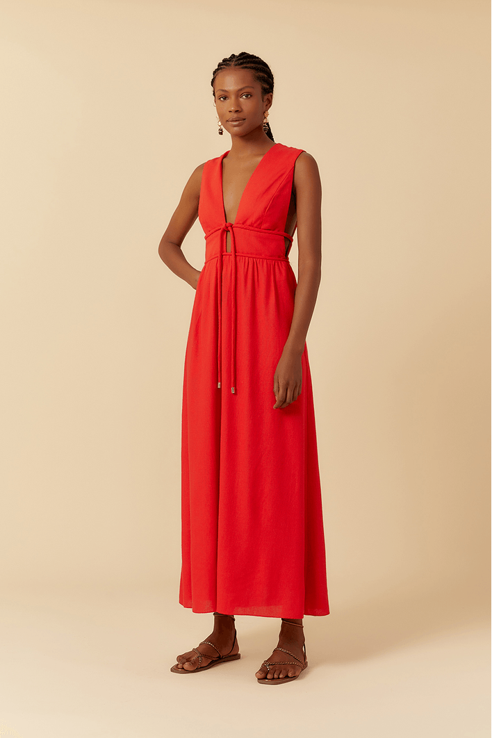 Vestido Cropped Linho Cadarço Encapado