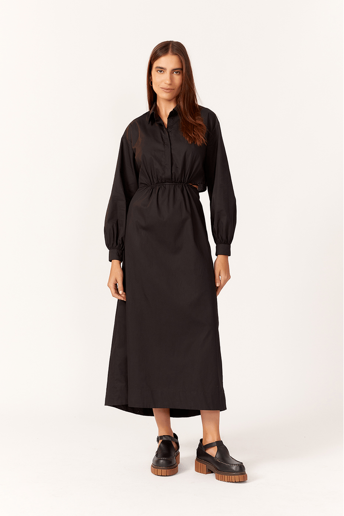 Vestido Midi Algodão Costas Vazada