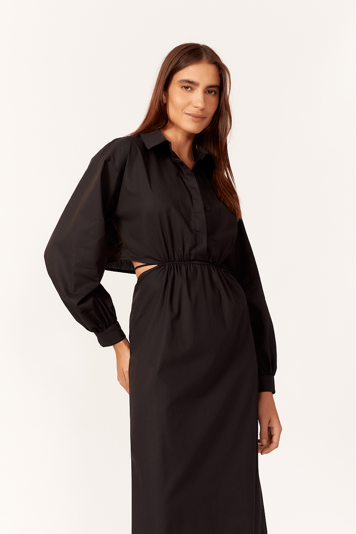 Vestido Midi Algodão Costas Vazada