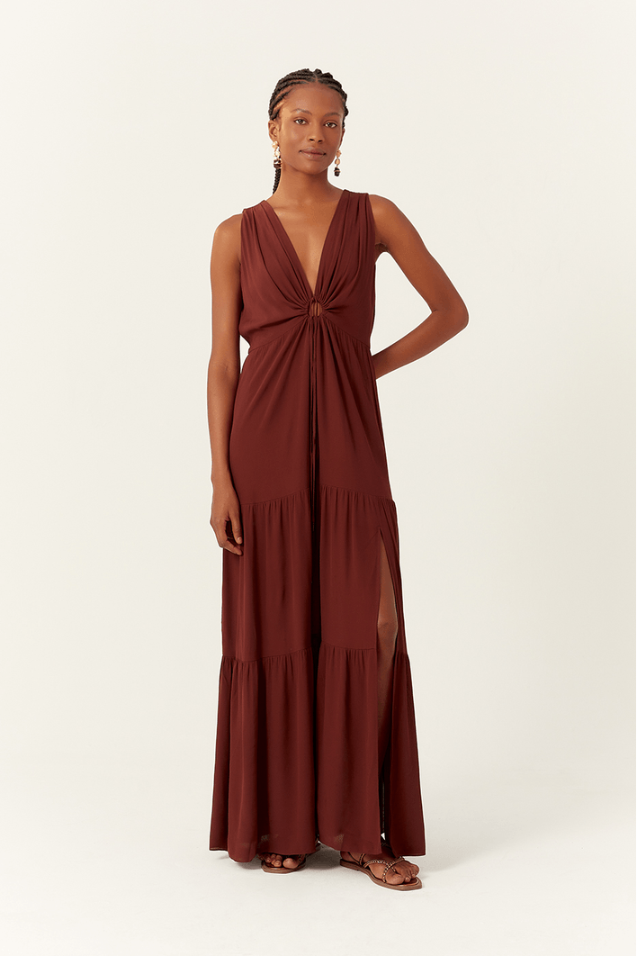 Vestido Cropped Crepe Frente Vazada