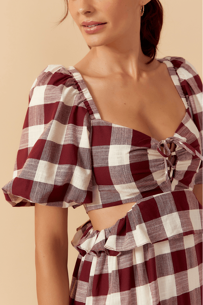 Vestido Cropped Xadrez Com Babado