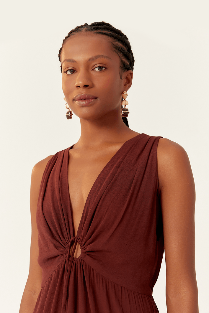 Vestido Cropped Crepe Frente Vazada