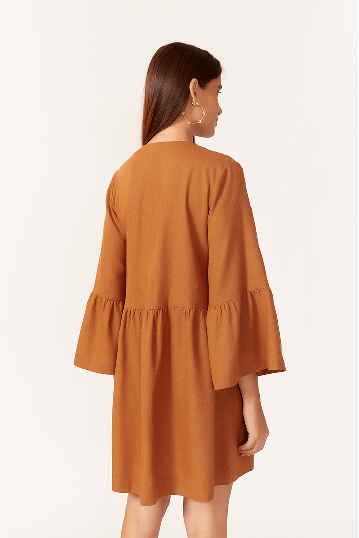 Vestido Curto Linho Frente Botões
