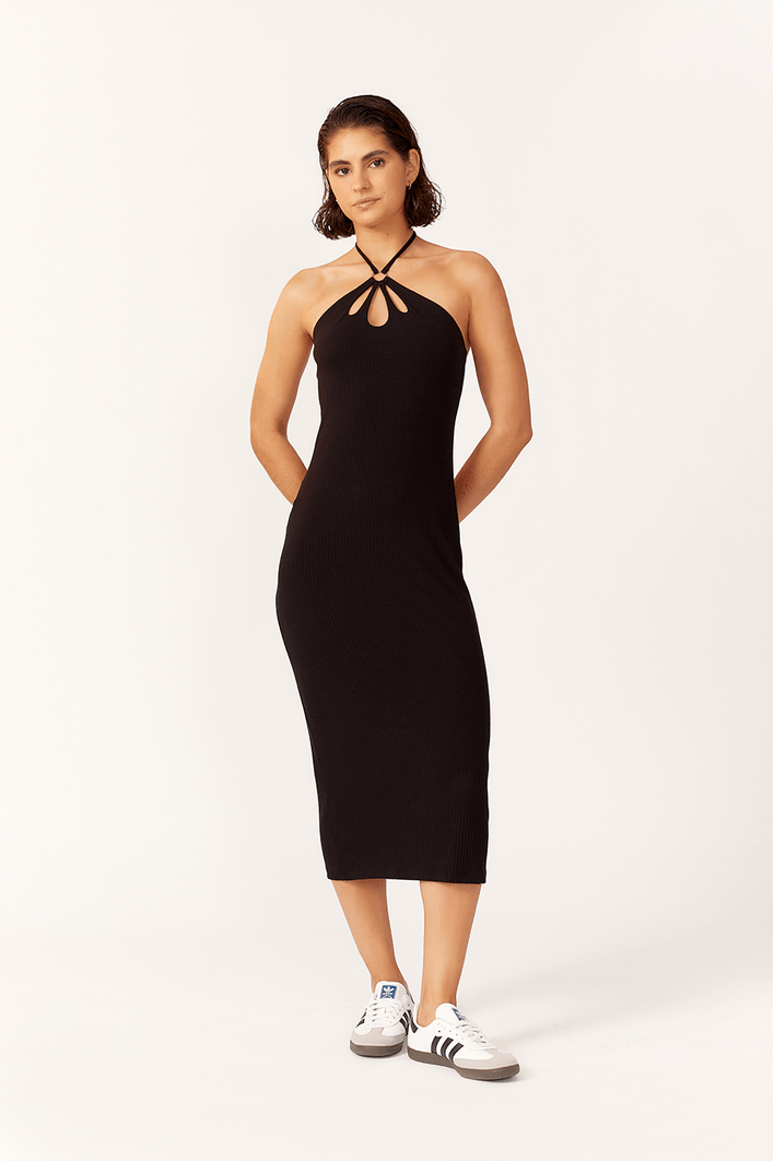 Vestido Midi Canelado Recortes