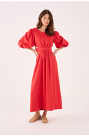 Vestido Linho Midi Recortes Amarração