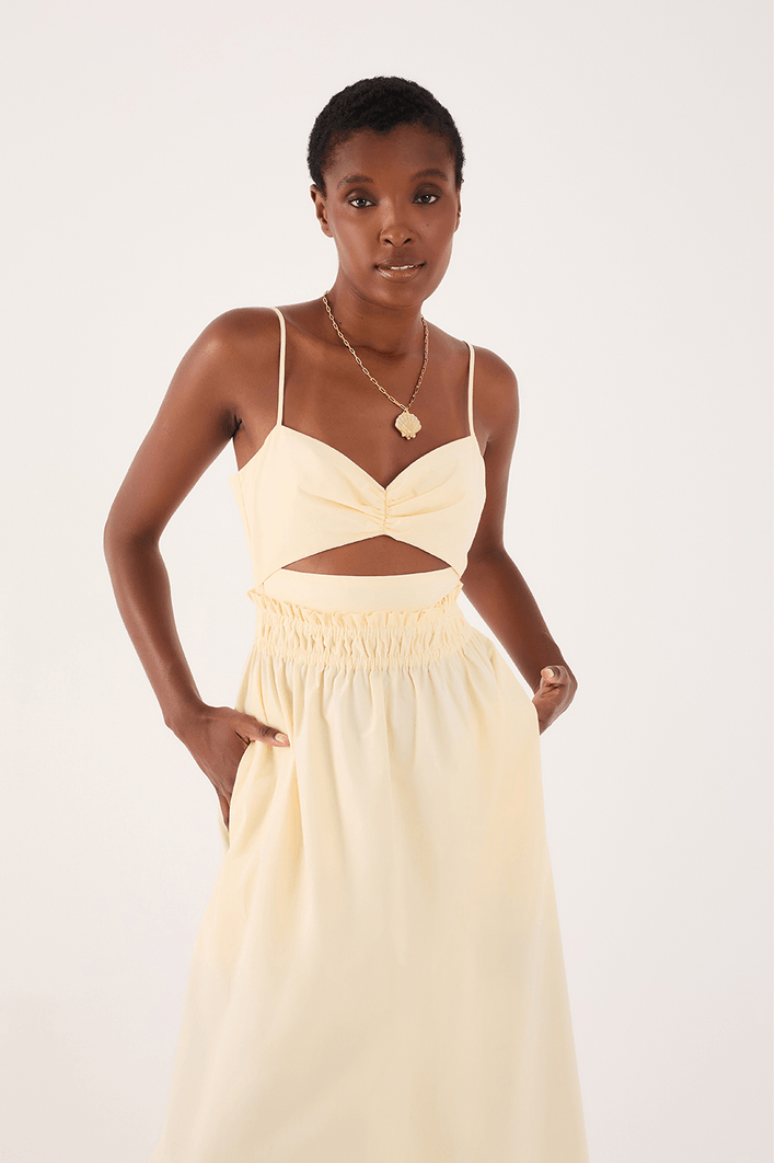 Vestido Algodão Cropped Busto Franzido
