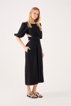 Vestido Linho Midi Recortes Amarração