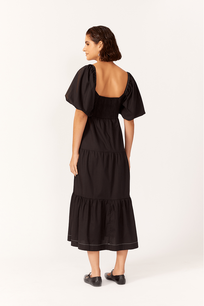 Vestido Midi Franzido Cintura