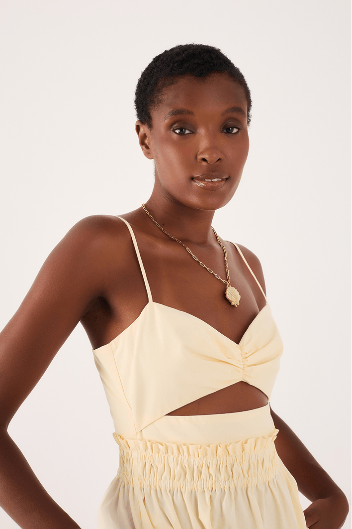 Vestido Algodão Cropped Busto Franzido