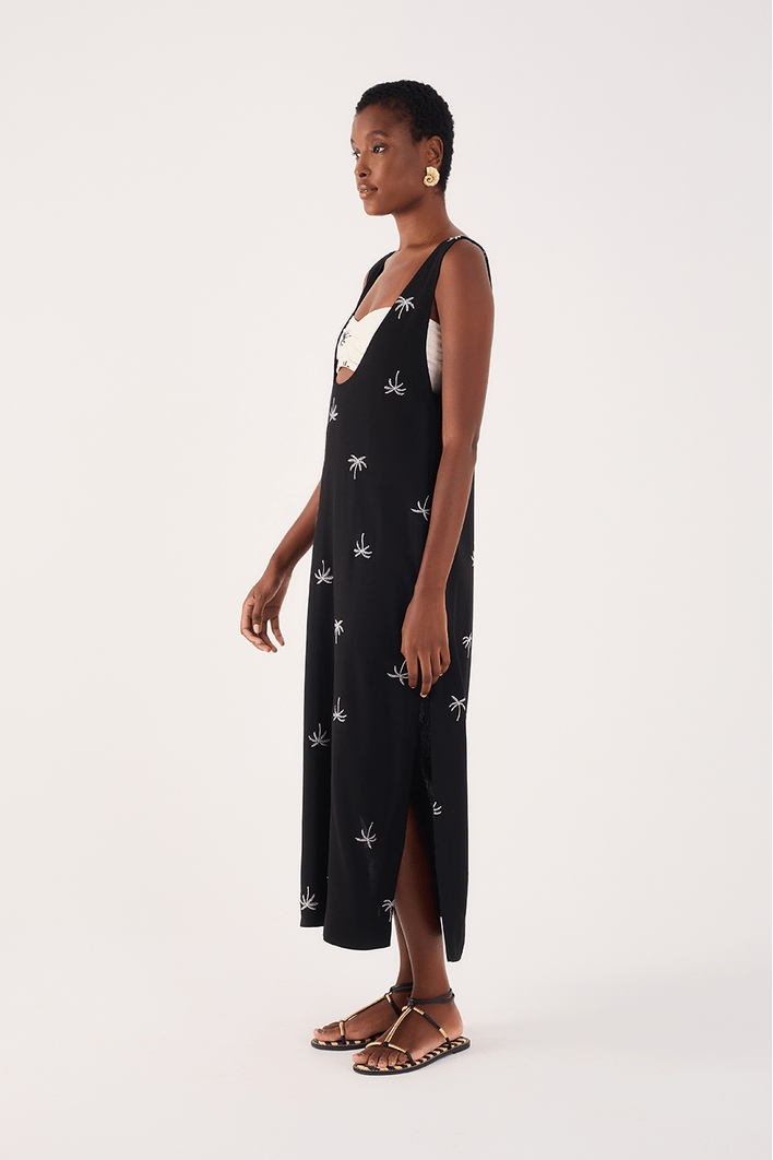 Vestido Cropped Linho Bordado Coqueiro