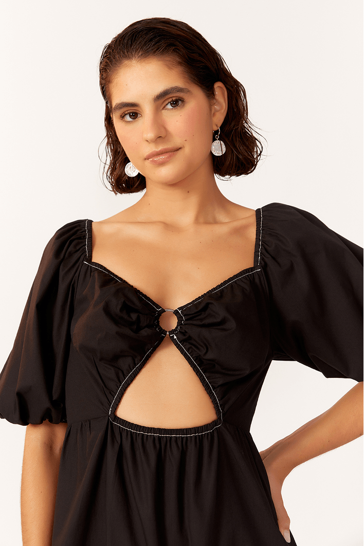 Vestido Midi Franzido Cintura