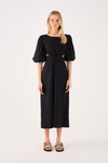 Vestido Linho Midi Recortes Amarração
