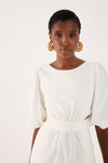 Vestido Linho Midi Recortes Amarração
