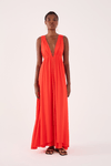 Vestido Longo Crepe Saia Sobreposta