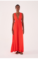 Vestido Longo Crepe Saia Sobreposta