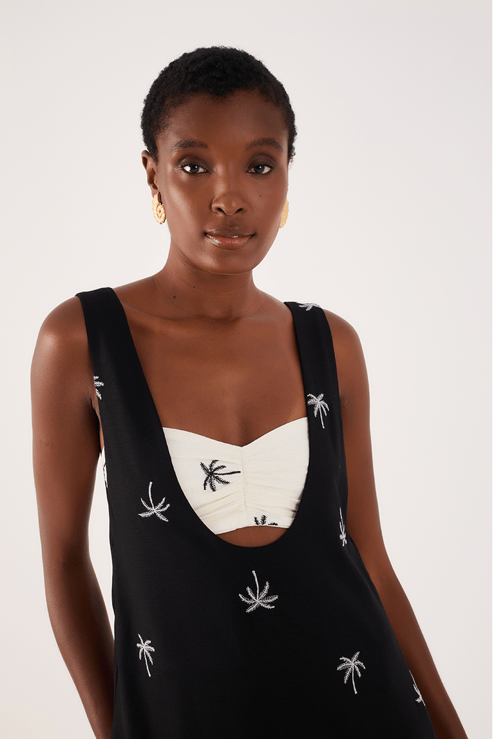 Vestido Cropped Linho Bordado Coqueiro