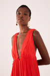 Vestido Longo Crepe Saia Sobreposta