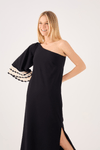 Vestido Longo Manga Crochet