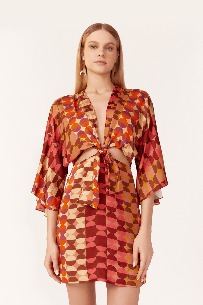 Vestido Cetim Estampa Meia Lua